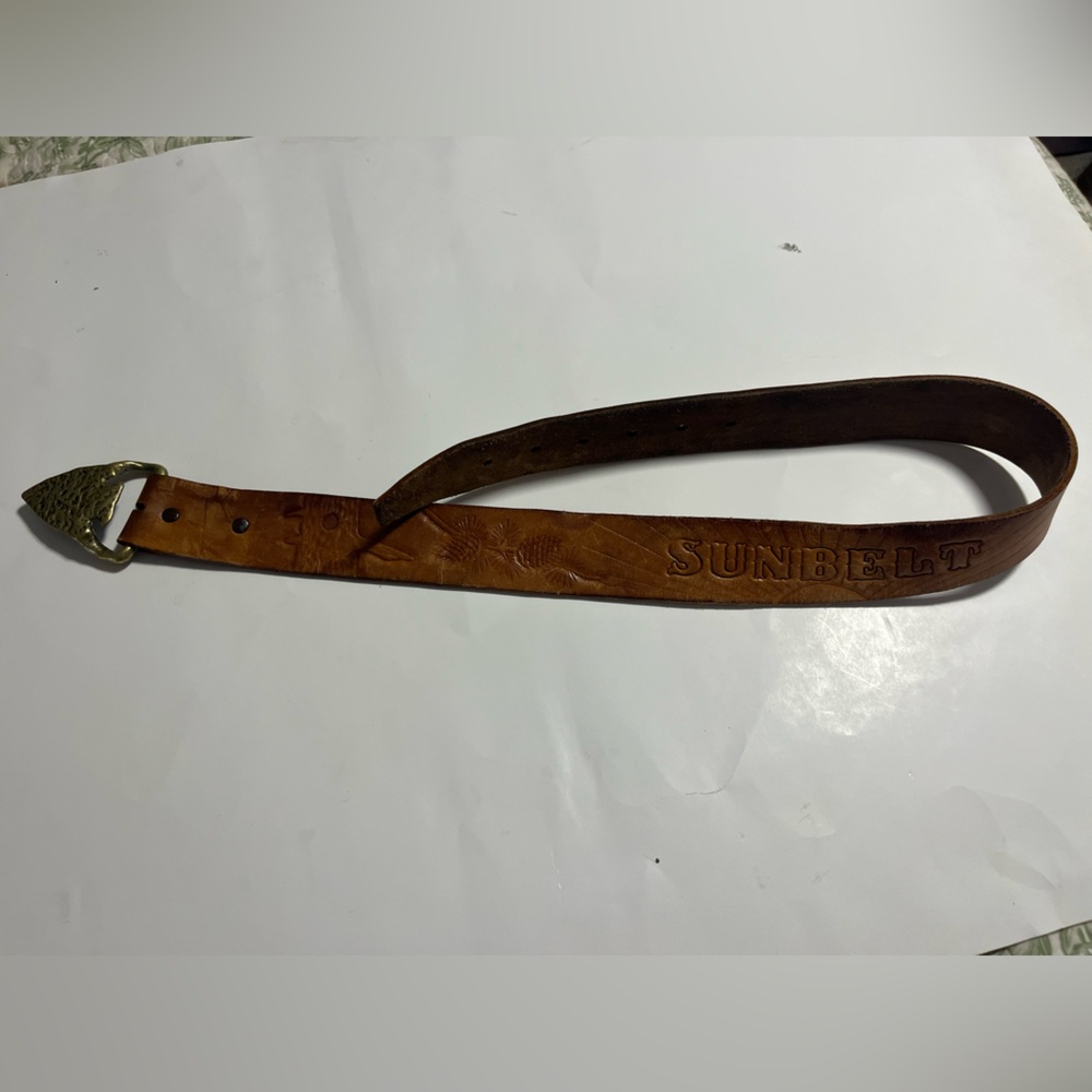 Women’s 34” Waist Arrowhead Solid Brass Belt And Buckle Cowgirl Sunbelt Leather